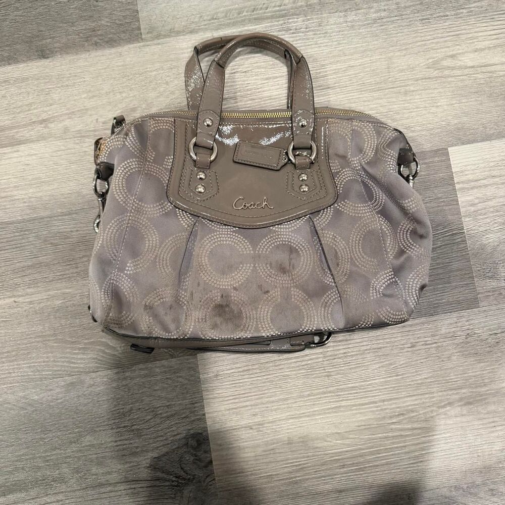Coach Ashley Dotted OP Signature Satchel Purse Light Khaki/Taupe